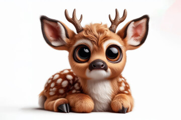 full body Funny Portrait of surprised baby deer with bulging big eyes on solid white background. ai generative