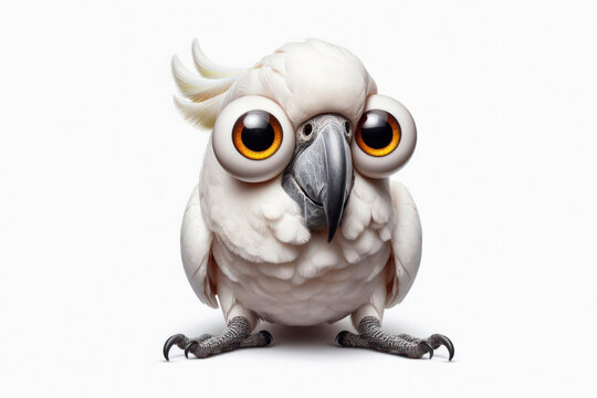 Funny Portrait of surprised Major Mitchells cockatoo with bulging big eyes on solid white background. ai generative