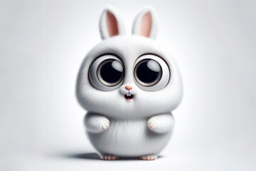full body Funny Portrait of surprised white rabbit with bulging big eyes on solid white background. ai generative