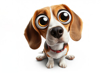 Funny Portrait of surprised beagle dog with bulging big eyes on solid white background. ai generative