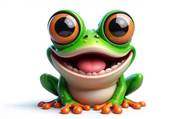 full body Funny Portrait of surprised big frog with bulging big eyes on solid white background. ai generative