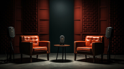 Podcast studio, audio recording  