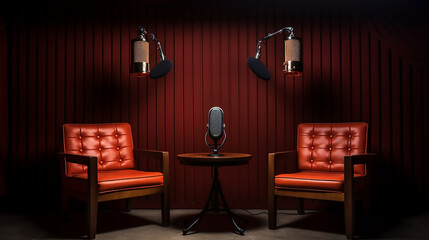Podcast studio, audio recording  