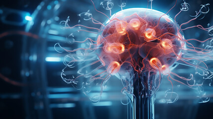 Futuristic medical research of brain neural nerve system, Sci-fi abstract background, Technology test