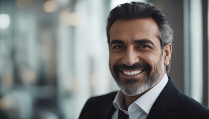 Happy middle aged muslim business man ceo entrepreneur, smiling mature professional executive manager