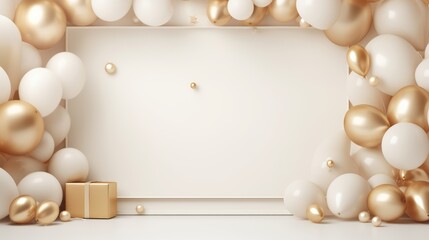 Fototapeta na wymiar Luxury balloon background border frame in gold beige nude color