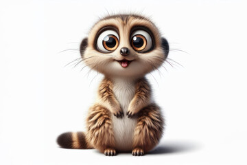 full body Funny Portrait of surprised Meerkat with bulging big eyes on solid white background. ai generative