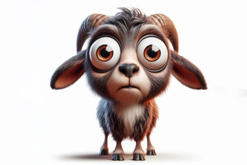 Fototapeta premium full body Funny Portrait of surprised Mouflon with bulging big eyes on solid white background. ai generative