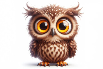 Naklejka premium full body Funny Portrait of surprised owl with bulging big eyes on solid white background. ai generative