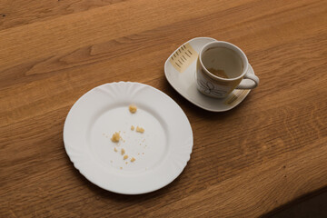 Empty plate and coffee cup after breakfast