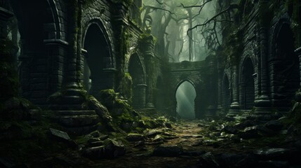 ruins of an ancient temple in the forest. - obrazy, fototapety, plakaty