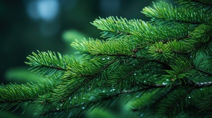 Fototapeta na wymiar Beautiful fir or Christmas tree branches, selective focus, coniferous forest outdoor background with copy space.