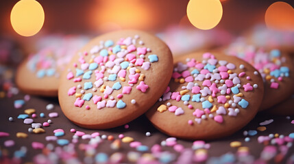 Fototapeta na wymiar Heart Shaped Cookies with Sprinkles, Happy Valentines day, sweets, love concept