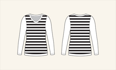 Two Color Stripe V-Neck Women Sweater Sketch for Tach Pack