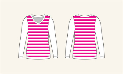 Two Color Stripe V-Neck Women Sweater Sketch for Tach Pack