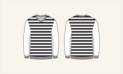 Two Color Stripe V-Neck Men's Sweater Sketch for Tach Pack