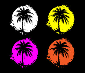 Palmen Set Bunt Symbol Silhouette Kreis Urlaub Element Vektor