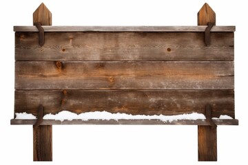 Wooden sign board snow covered with copy space for text
