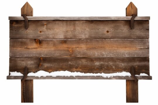 Wooden sign board snow covered with copy space for text