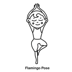 Kids yoga flamingo pose. Vector cartoon illustration.