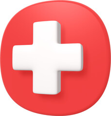 Red medical icon. 3d element illustration. Sign or symbol of hospital, healthcare, remedy, cure, first aid, or treatment concept. Graphic design decoration. Cute cartoon style. Simple and minimal.