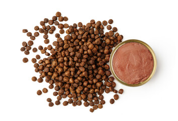 Cat food isolated on white background close up