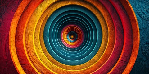 A symmetrical composition of concentric circles in vibrant, contrasting colors. Experiment with different sizes and arrangements to create an optical illusion effect. - obrazy, fototapety, plakaty