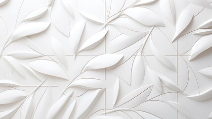 White geometric leaves 3d tiles texture background