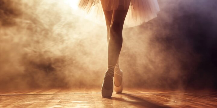 Ballet Dancer's Feet on Pointe in a Misty Ambiance