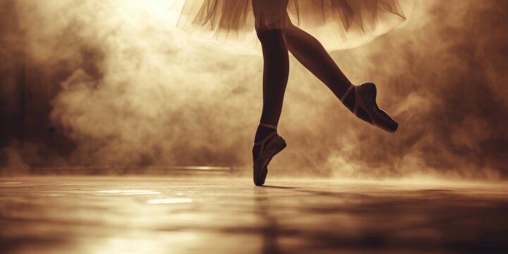 Ballet Dancer's Feet on Pointe in a Misty Ambiance