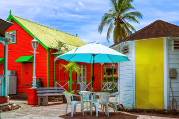 A view towards typical Chattel houses on the Atlantic coast of Barbados