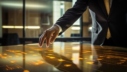 Fototapeta premium Technology and business work cybersecurity, humanoid machine learning, touch a big data network connection on cyberspace, database management and artificial intelligence based on holograms technology.