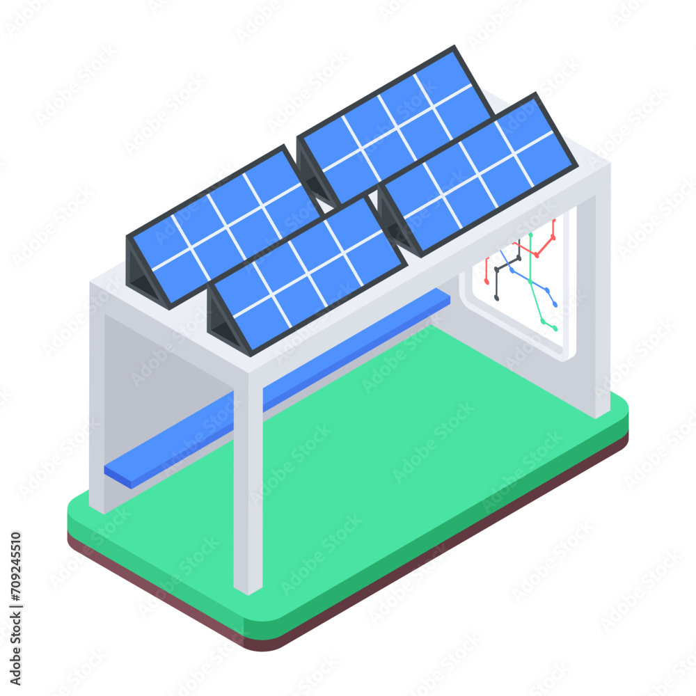 Poster solar pump system, modem isometric icon