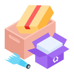 Easy to edit isometric icon of recyclable packaging