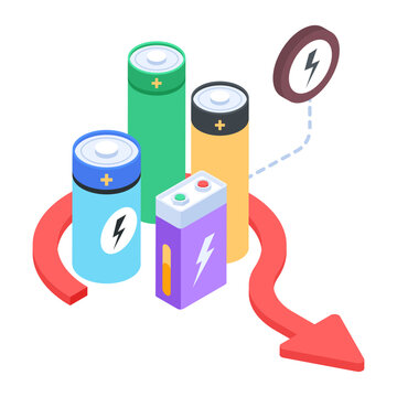 Download isometric icon depicting rechargeable batteries 