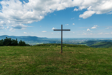 View from Loucka hill in Slezske Beskydy mountains in Czech republic