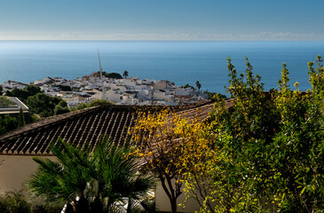 View of the sea from the roof of the house. Nerja, Spain.