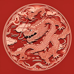 Red chinese dragon pattern on red background 