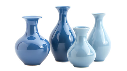 Set of blue terracotta vases on transparent background PNG
