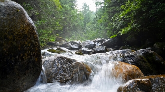 Rocky stream of Kezmarska Biela voda in the Tatra mountain