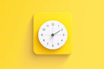 Minimalistic yellow clock on a yellow background. - obrazy, fototapety, plakaty