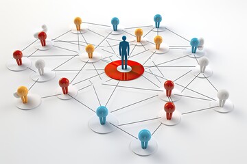 3D network concept with figures connected around a central figure.