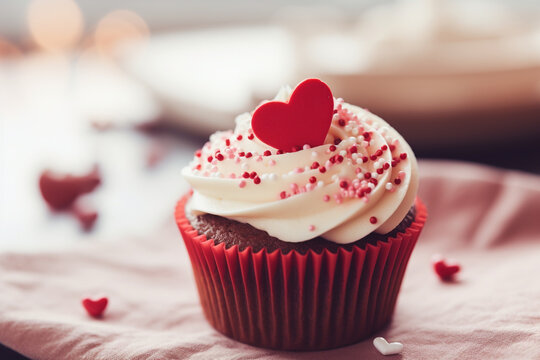 delicious cupcake for Valentine Day close-up created with Generative Ai