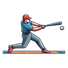 Baseball softball player in action vector illustration, hitter swinging with bat design template isolated on white background