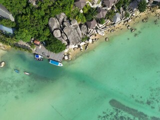 Drone view of a resort on the Taa Toh Lagoon Beach, Siam Gulf, Koh Tao, Ko Pha-ngan District, Surat...