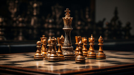 Create an image showcasing a king amd queen on an elegant old world chessboard created with Generative Ai - obrazy, fototapety, plakaty