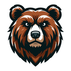 Wild brave animal grizzly bear head face mascot design vector illustration, logo template isolated on white background