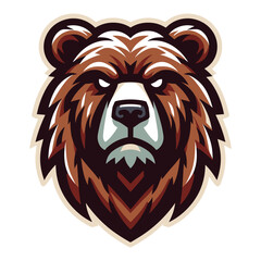 Wild brave animal grizzly bear head face mascot design vector illustration, logo template isolated on white background