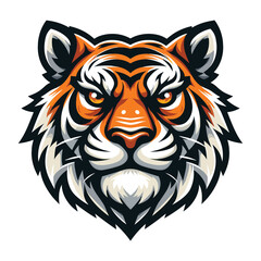 Obraz premium wild animal tiger head face mascot design vector illustration, logo template isolated on white background