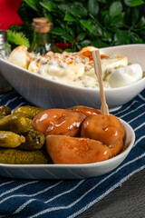 Boiled halvese egg with mayonnaise.